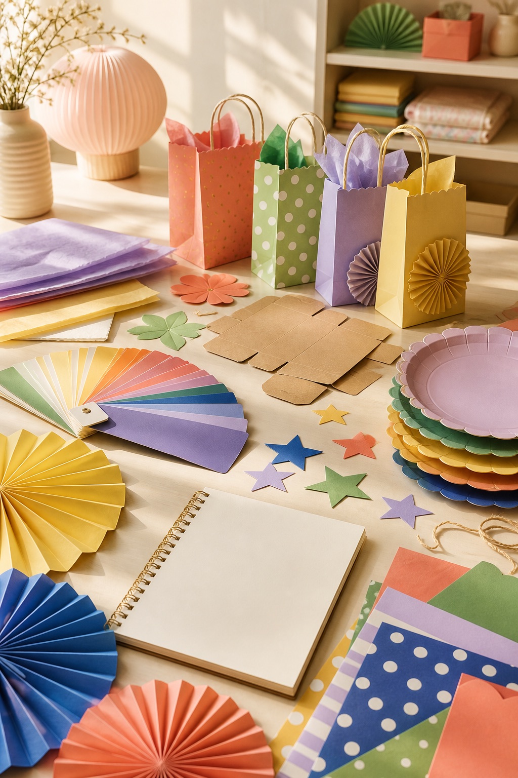 Paper party packaging and colour samples for custom product development